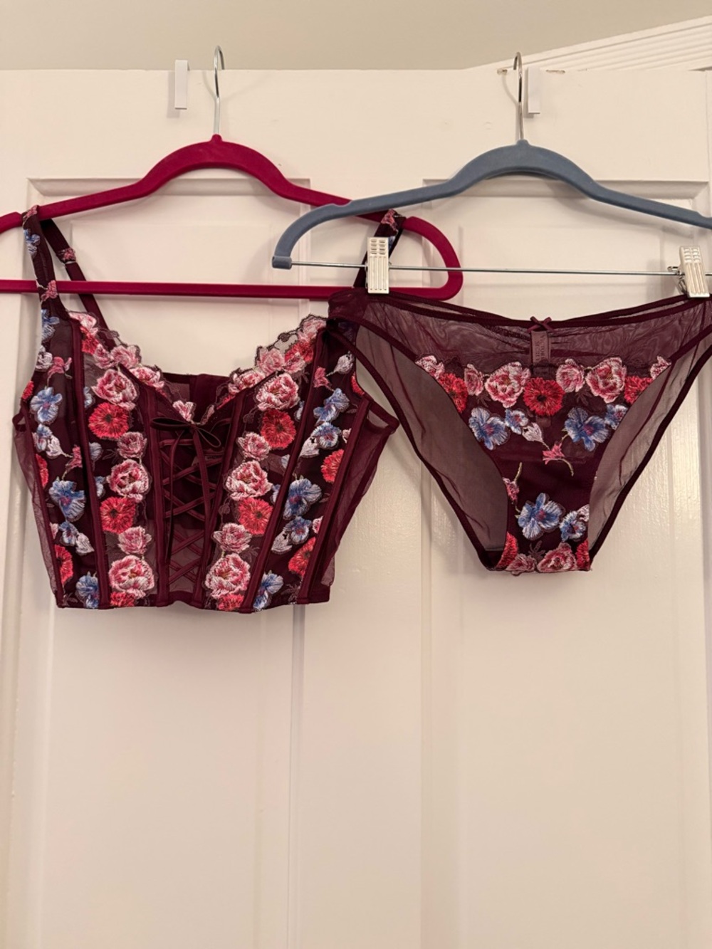 Victoria's Secret Burgundy Mesh Bustier top and panty